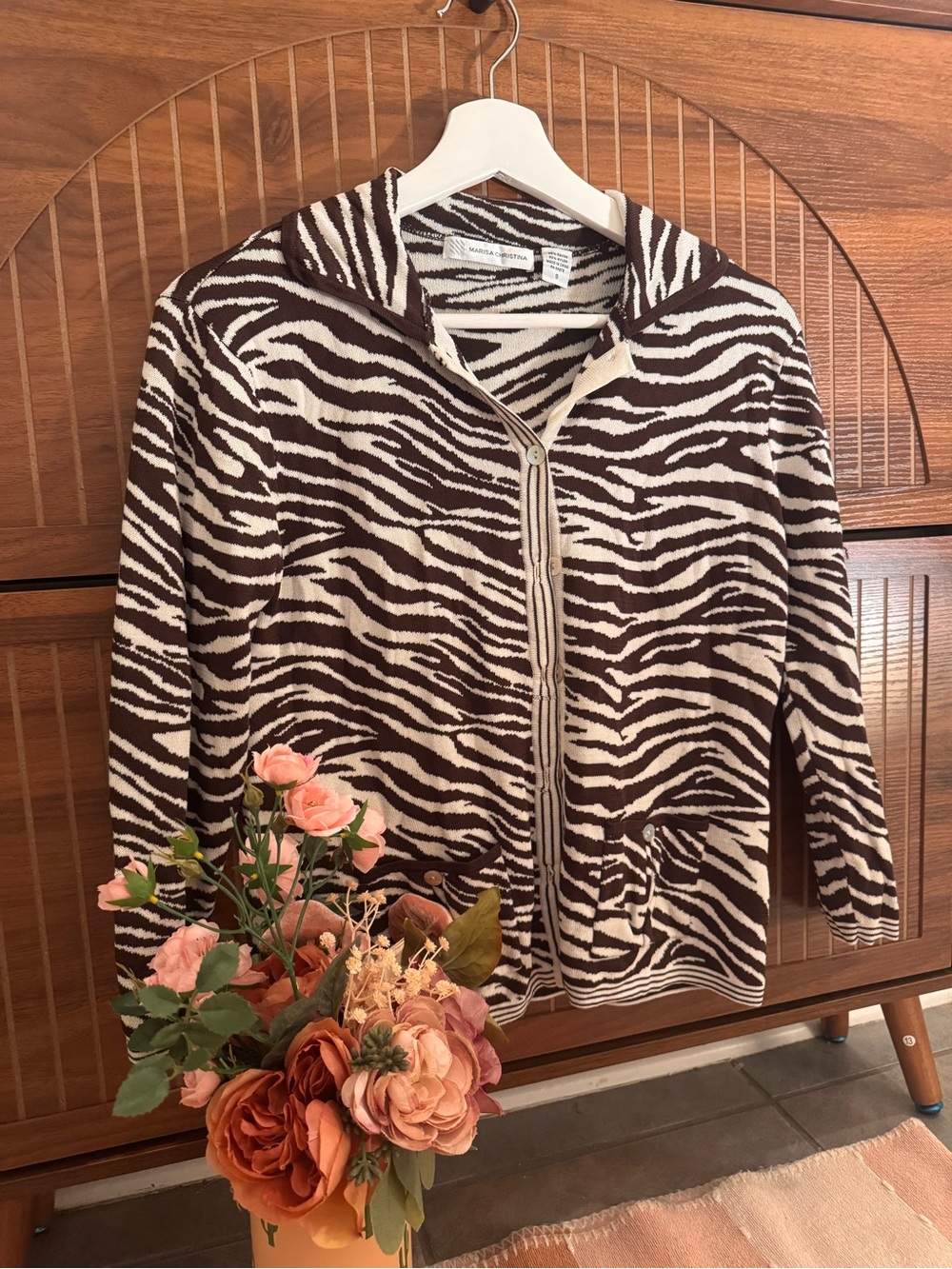 Vintage Marisa Christina Brown & White Zebra Print Cardigan